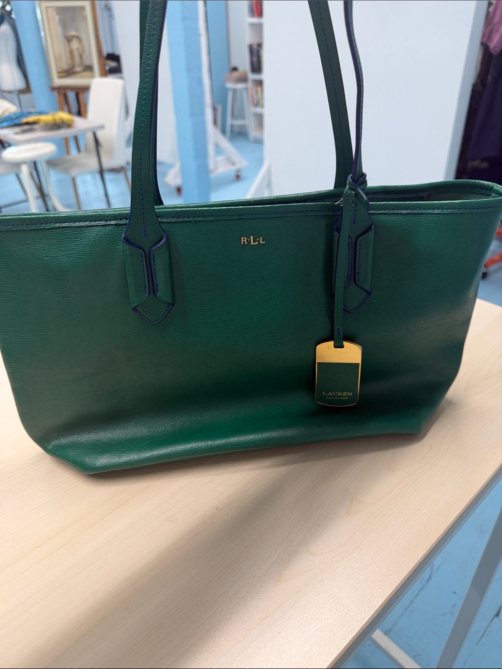Lauren Ralph Lauren Green Leather Tote